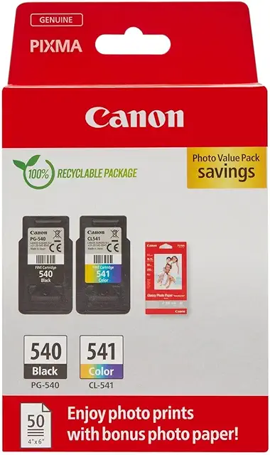 Pack Encre Canon PG-540/CL-541 & Papier Photo 4x6 - Cartouches Authentiques