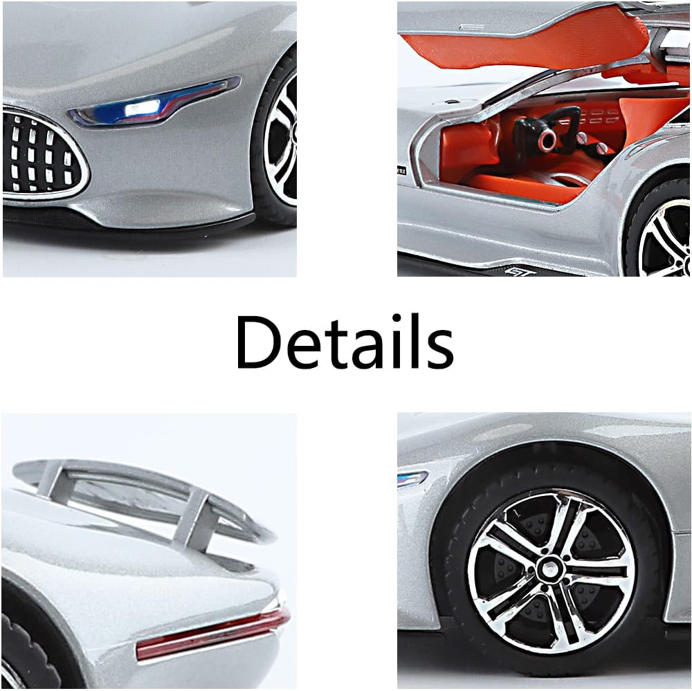 Toy Car Model 1/24 Silver AMG Vision GT Alloy Collectible Vehicle Pull Back Die-Cast with Lights and Sound