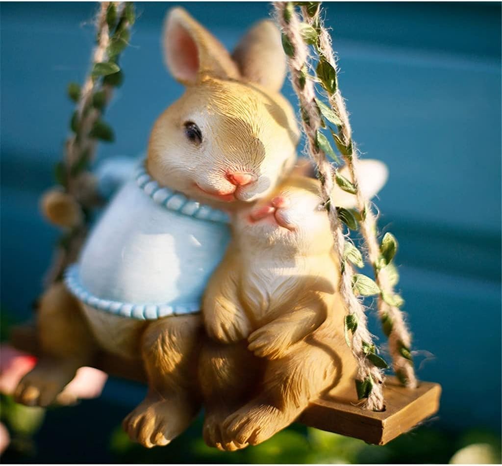 BTZHY Ornaments Swing Simulation Hanging Rabbit Sculpture Resin Swing Garden Animals Hemp Rope Pendant Ornaments Courtyard Balcony Sill Decor (Colour Name : B)