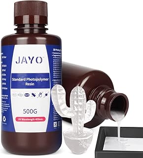 JAYO 3D Printer Resin, 0.5KG 405nm UV Curing Standard Photopolymer Resin for 2K 4K 6K 8K LCD 3D Printers, Low Shrinkage, High Precision, Clear 500G
