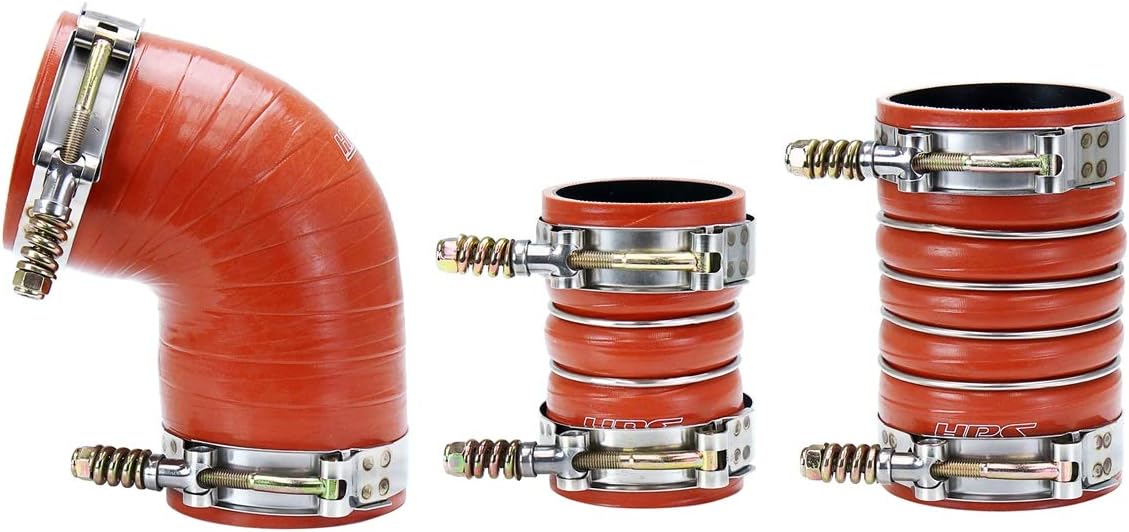 HPS 57-1573 Orange High Temp Aramid Reinforced Silicone Intercooler Turbo Hose Boots Kit with T Bolt Clamps