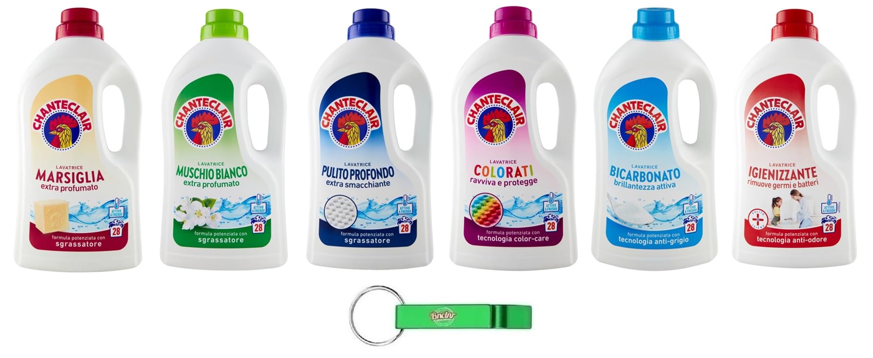 Chanteclair Lavatrice - Detergente líquido para lavadora (6 unidades, 28 lavados, 1260 ml, incluye llavero Beni Culinari gratuito)
