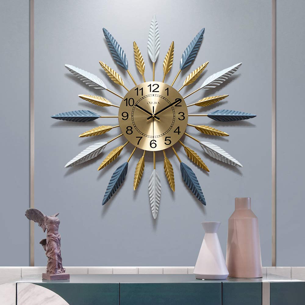 SHISEDECO Metal Sunburst Wall Clock, Modern Silent Battery Operated Pop Color Quartz Starclock Decorative for Living Room, Office and Bedroom (L154)