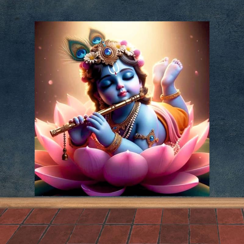 Image of British Terminal Cute little Bal Gopal Baby God Krishna| Kanha Ji | Laddu Lord Makhan Chor Painting Religious Poster for Pregnant Women for wall (matt thin vinyl,sticker,multicolor,unframed)| bj140