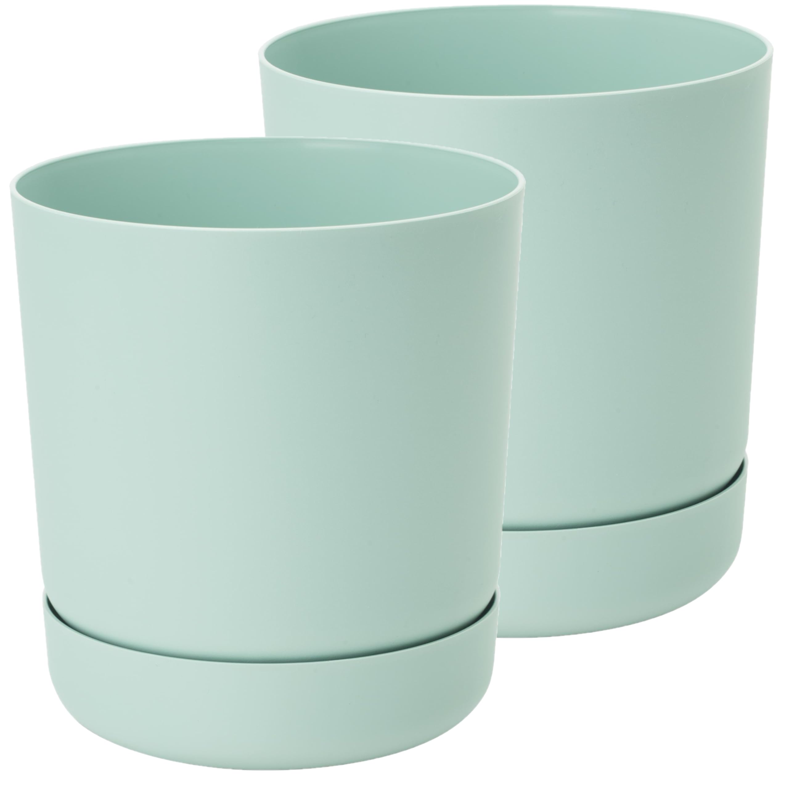 Home Garden Ornaments Green – Plant Pots Indoor, Set Of 2 Plastic Outdoor Planters With Drainage & Saucer, Classy Flower Pots (13Cm / 5.1 Inch, )