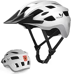 Capacete de bicicleta para adultos, capacete leve de bicicleta de montanha com luz traseira de LED recarregável por USB, viseira de sol removível para mulheres, homens, adequado para ciclismo