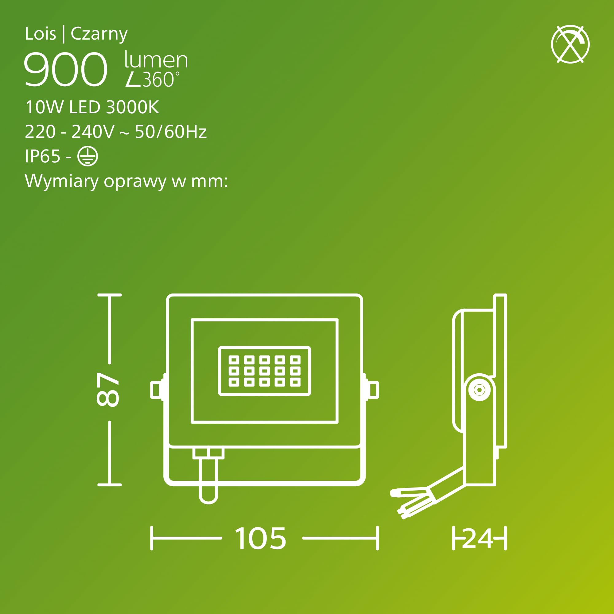 Philips Lois Zewnętrzna Lampa Floodlight, 10 W, 3000 K, Czarna