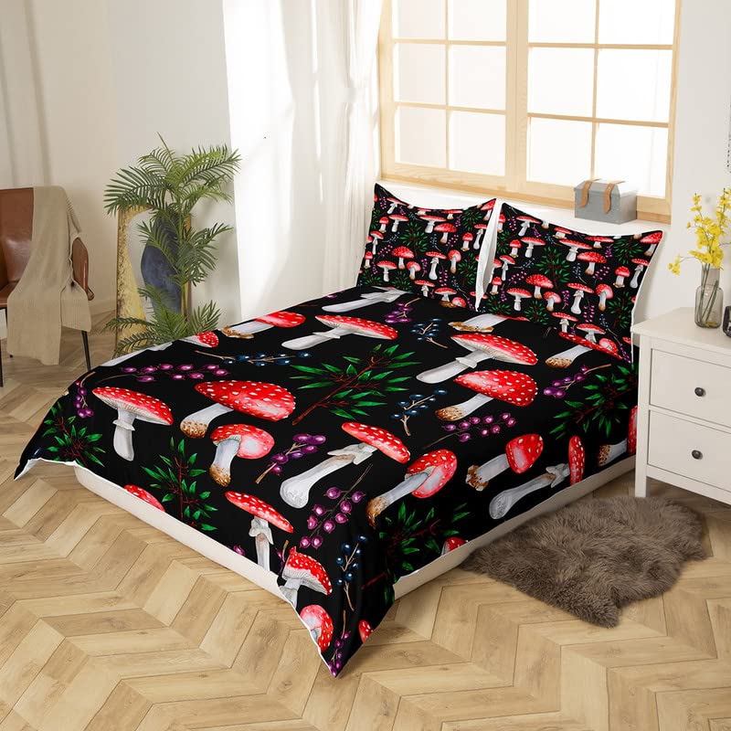 Homemissing Cute Mushroom Duvet Cover Cartoon Mushrooms Bedding Set Kawaii Fungus King Comforter Cover for Boys Girls Children Teens Bedroom Decor Wild Stuff Fruit Bedspread Cover Zipper - Image 3