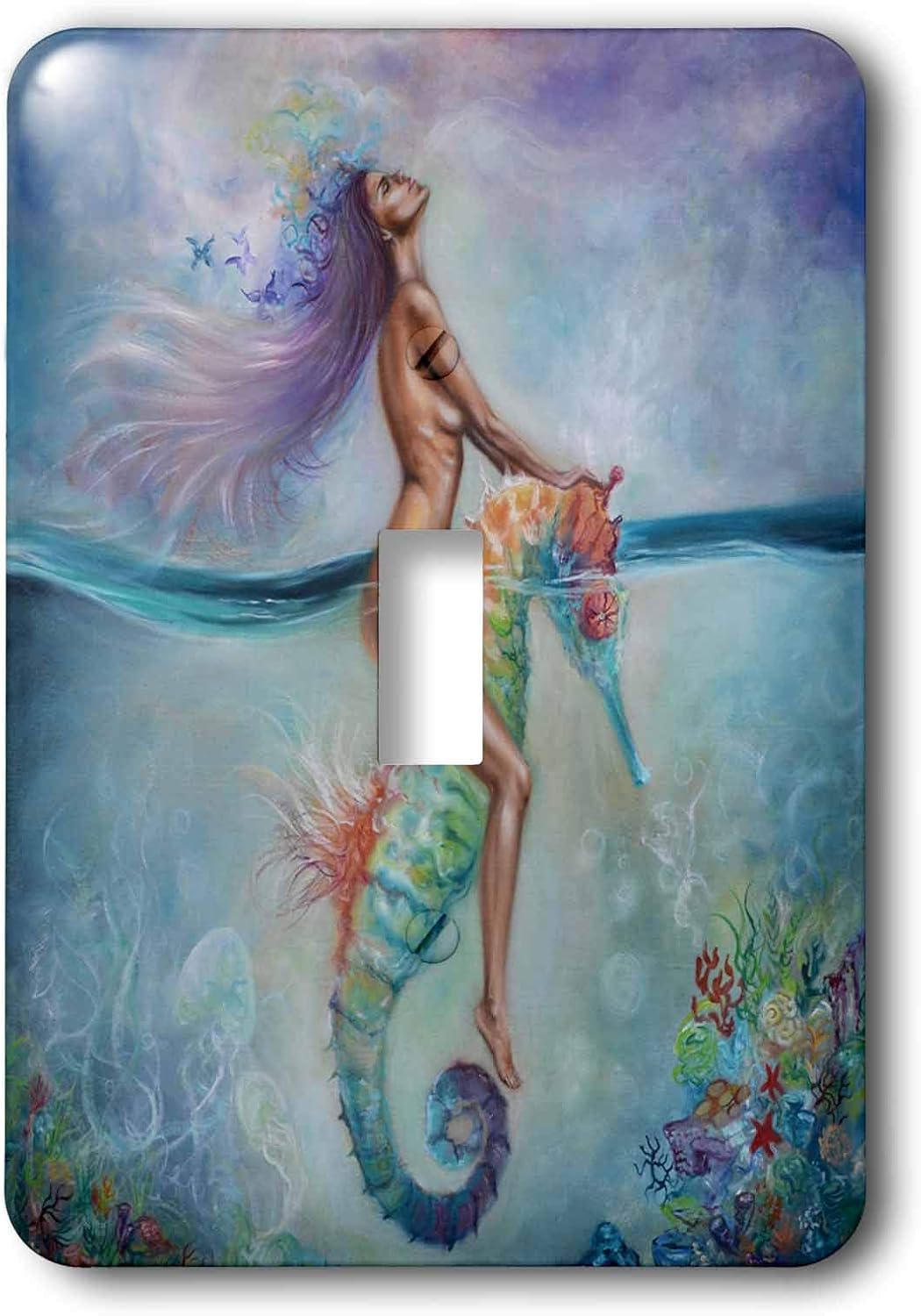 3dRose Goddess on A Seahorse single toggle switch