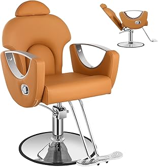 Salon Barber Chair, Reclining Salon Chair for Hair Stylist, Hair Stylist Chair with Heavy Duty Hydraulic Pump, 360 Degrees Swivel Styling Braiding Hairdresser Chairs for Home Barbershop, Brown