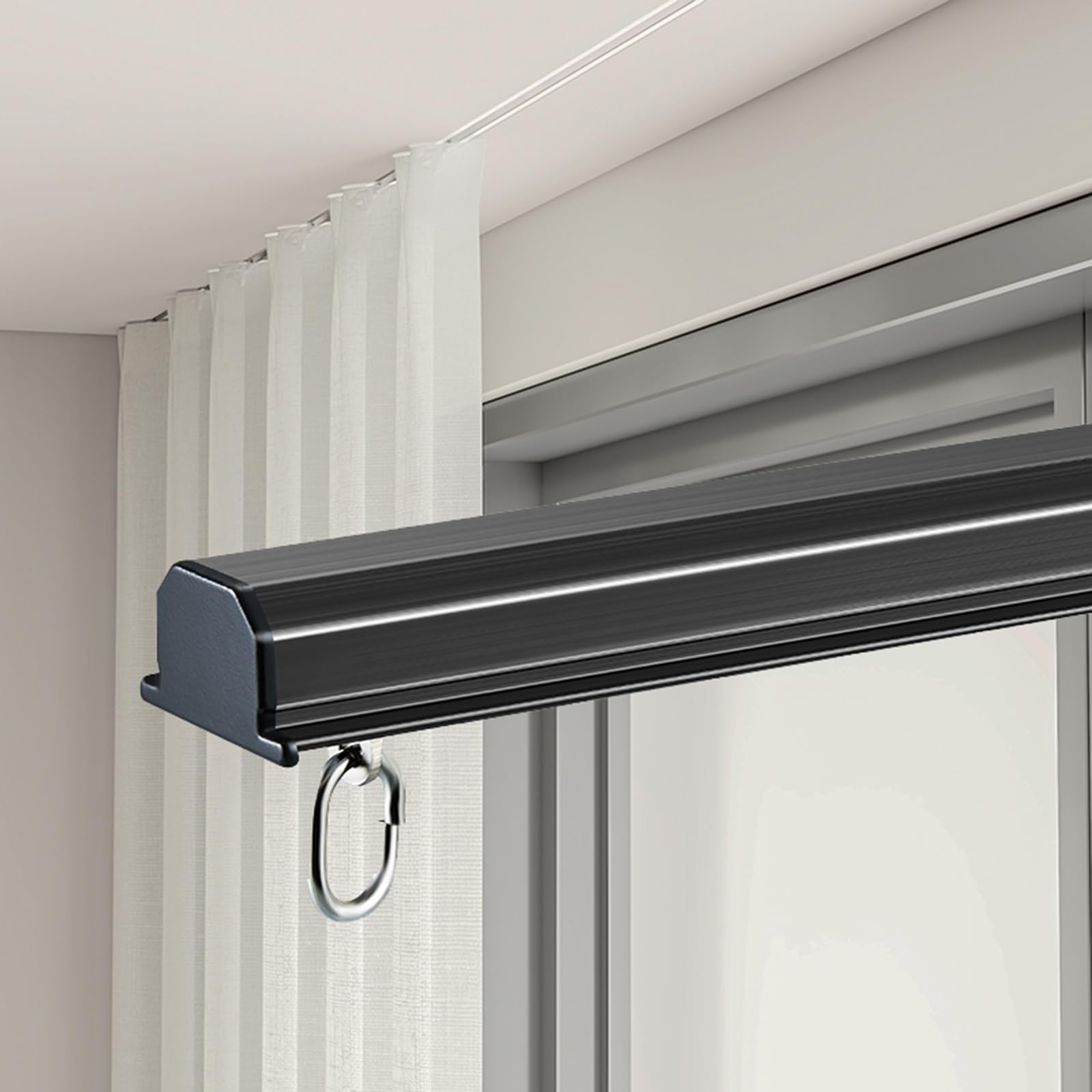 Ceiling Mounted Heavy-Duty Curtain Rail Set for Privacy | Hidden Curtain Track Set with Aluminum Ceiling Track | Built-in Room Divider Sliding Rail