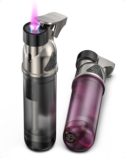 Windproof Lighter, Pack of 2 Jet Lighter Butane Gas Refillable Jet Flame Torch Lighter - (Sold without Gas)