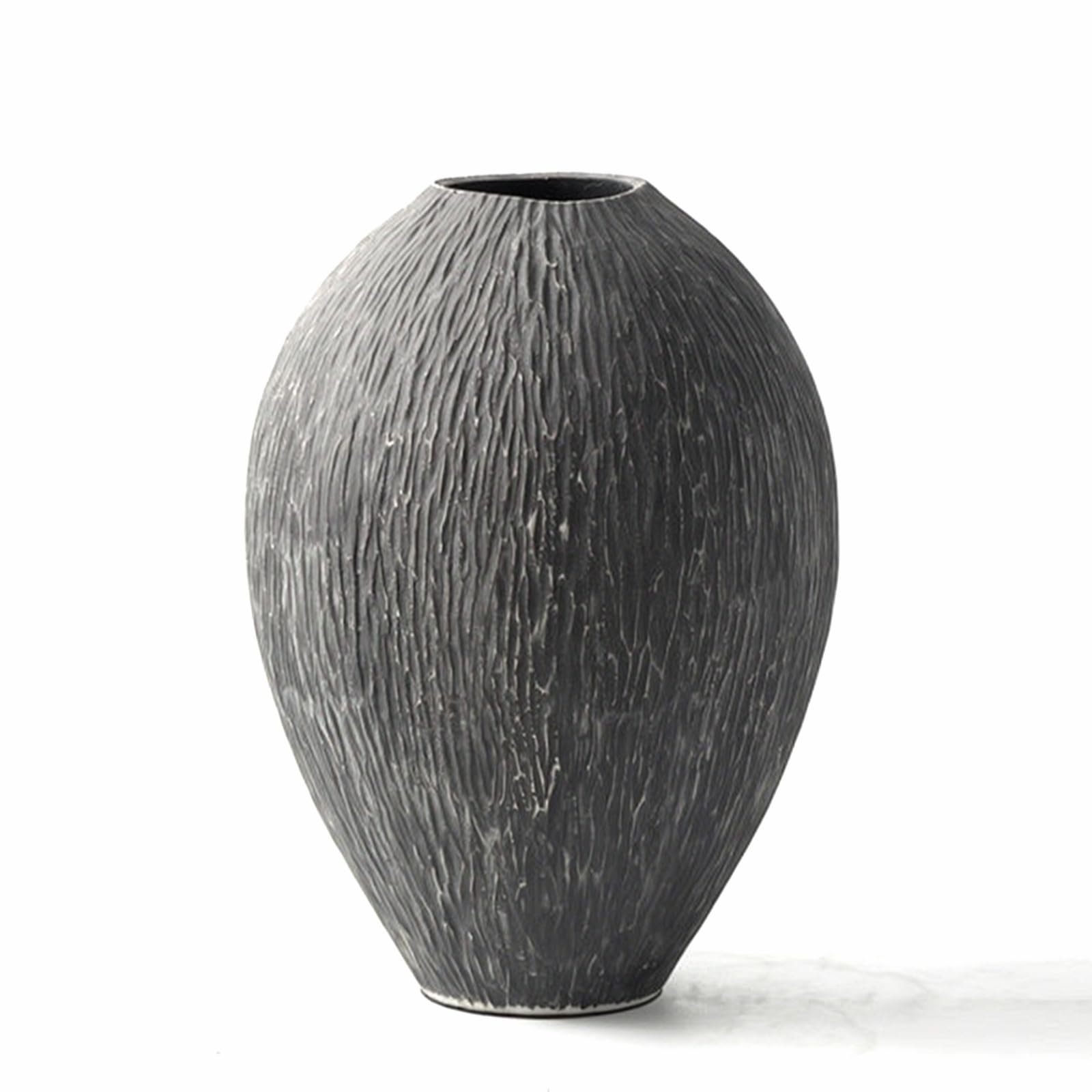 Jarrón de Cerámica Florero Botella Ornamento Superficie Estriada Hecha a Mano y Silueta con Cuello Estrecho Base Estable para Estanterías Recibidor, Envejecido, 28.5 28.5 H40.5cm
