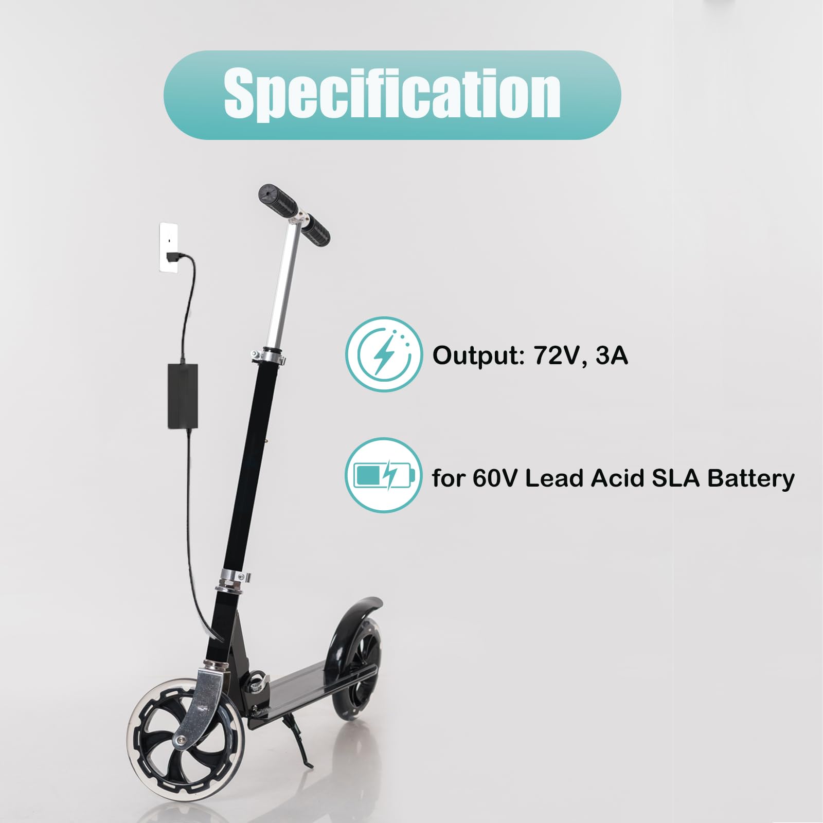 60 Volt 3.0 Ampere Schnell-Ladegerät 3-Pin Blei-Säure-Batterie-Ladegerät für 60V 20AH 32AH AGM Gel SLA Big Electric Scooters & E-Bikes, eWheels EW-52 EW-54, Go-Karts, Big Toys, MotoTec 3A Fas