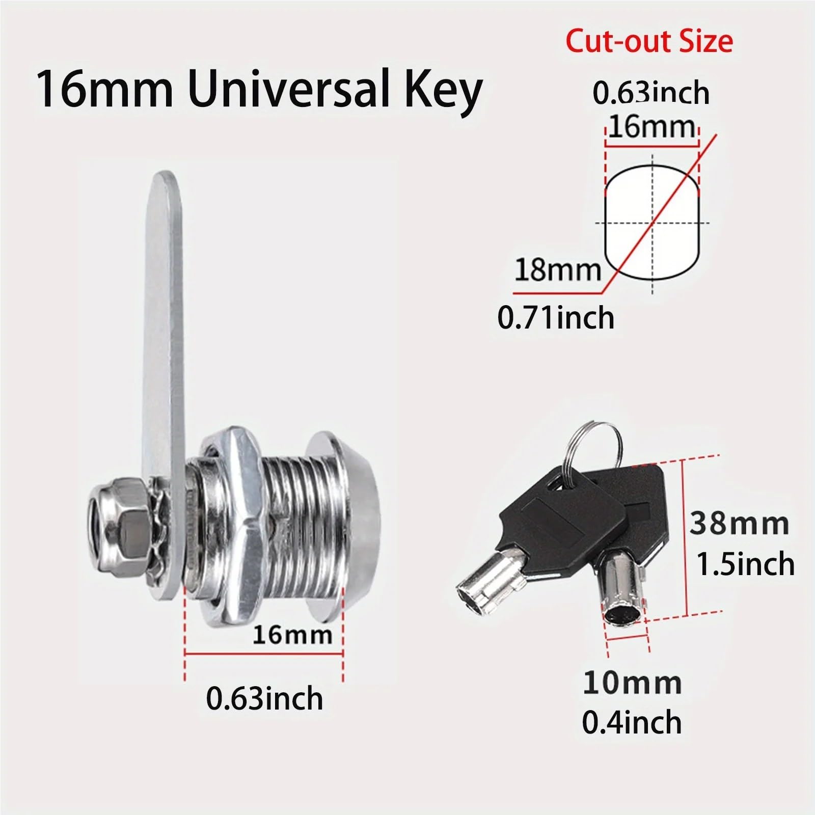 Cerradura de gabinete para buzón, cilindro de rosca tubular, cerradura de leva para muebles, gabinetes, cajones, muebles para almacenamiento de RV (16 mm A)