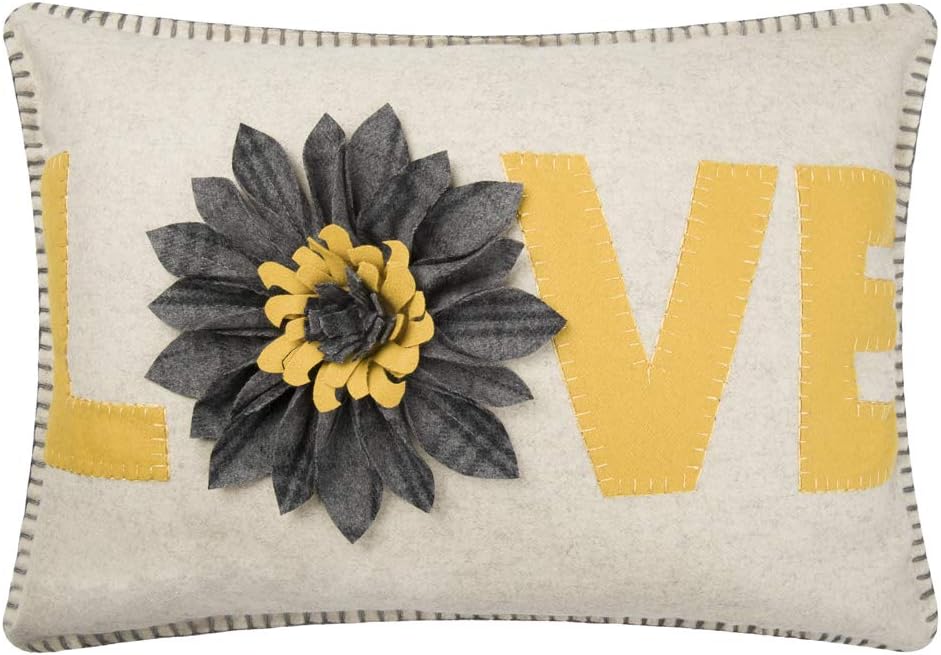 KINGROSE 3D Sunflower Love Applique Decorative Throw Pillow Case Rectangular Cushion Cover with Stitched Edge for Sofa Couch Chair Bed Living Room 14 x 20 Inches Yellow