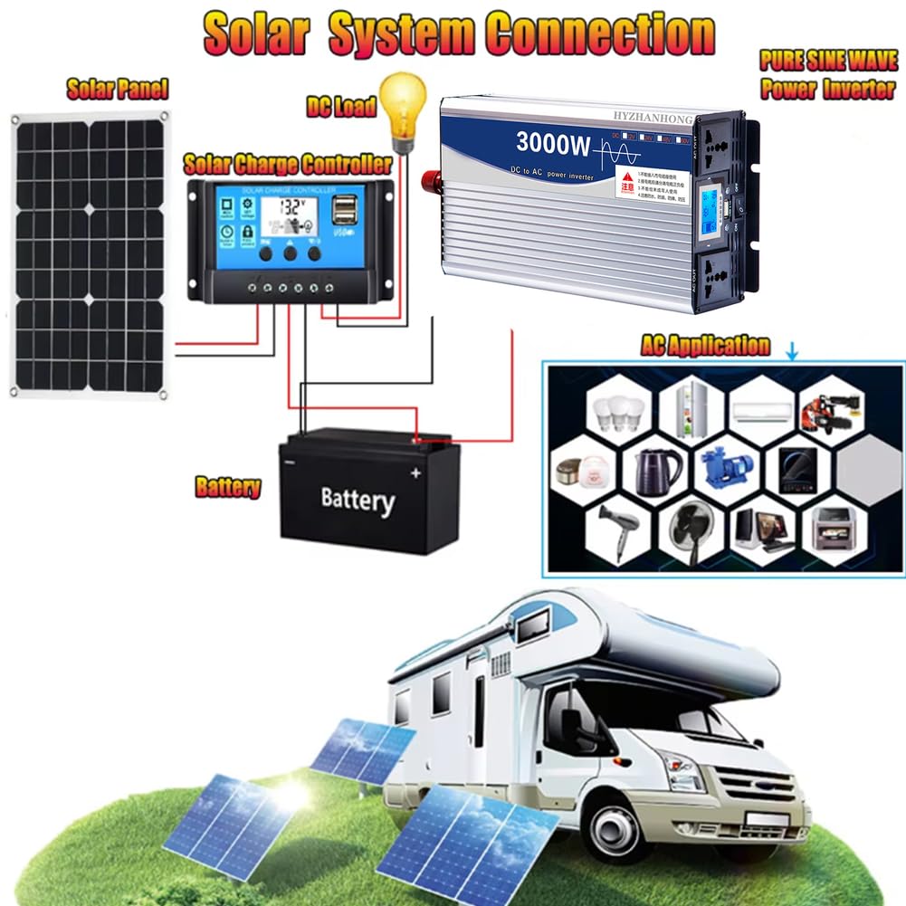 Inversor De Corriente De CC 12 V-72 V A CA 110 V/220 V, 3000 W, Onda Sinusoidal Pura, Cargador con LED para El Hogar, Exteriores, Autocaravanas Y Camping