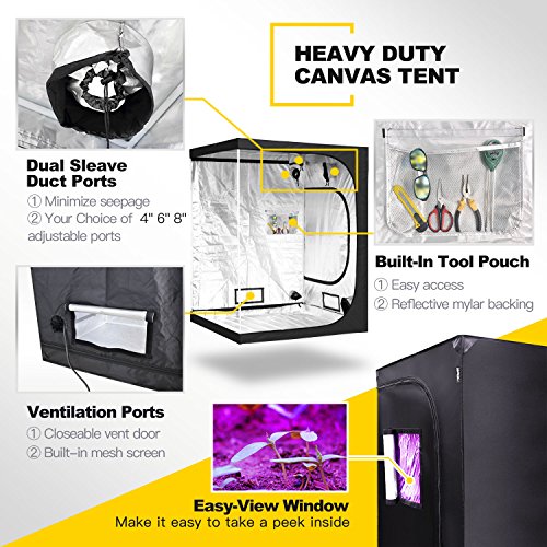 iPower GLTENTM1 48"x48"x78" 4'x4' Hydroponic Mylar Grow Tent with Observation W, 48" x 48" x 78", Black and Silver - Thumbnail 2