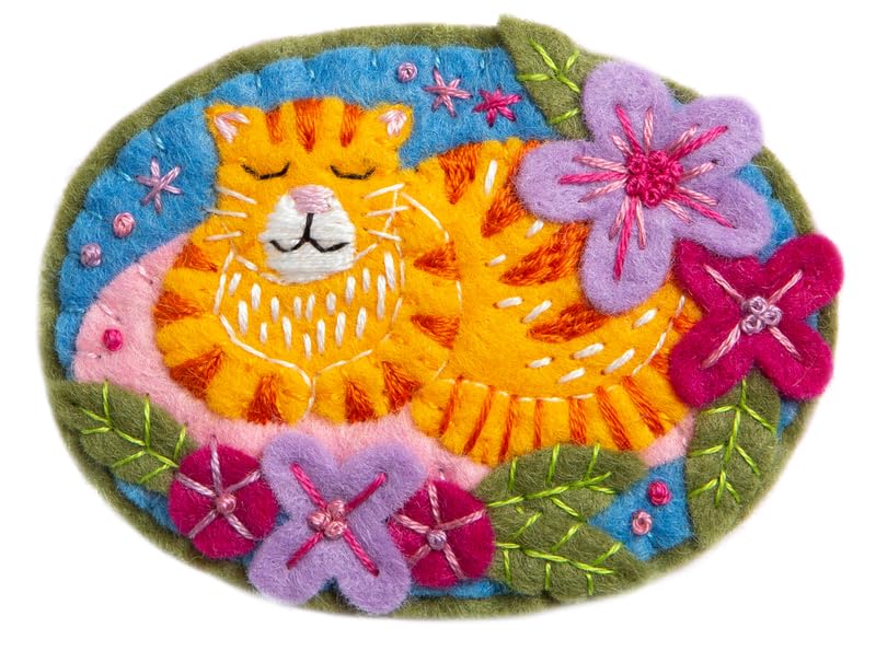 Hawthorn Handmade Ginger Cat Felt Craft Brooch Kit. Craft Kits for Adults Includes Wool Felt Sheets, DMC Cotton Thread
