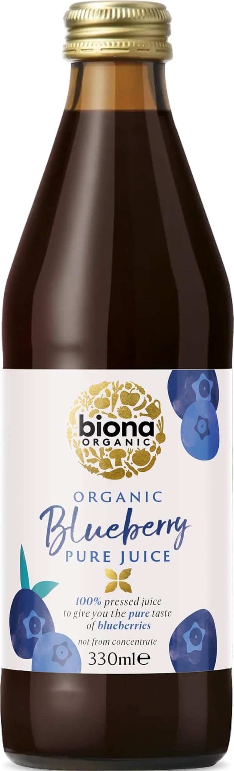 Biona Organic Blueberry Juice, 330ml - 100% Pressed Pure Juice from Organic Farms - Not from Concentrate - No Preservatives or Additives - Suitable for Vegans