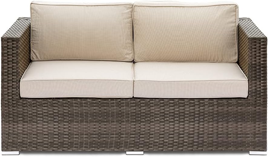 Stand Alone Sofa - Modular Rattan Garden Furniture - Mix Brown Rattan With Cream Cushions