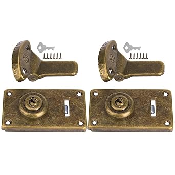 2Pcs Wooden Box Hasp Buckle, Furniture Decorative Cabinet Jewelry Box Hasps Antique Hardware Fastener Fitting with 12Pcs Screws 2pcs Keys