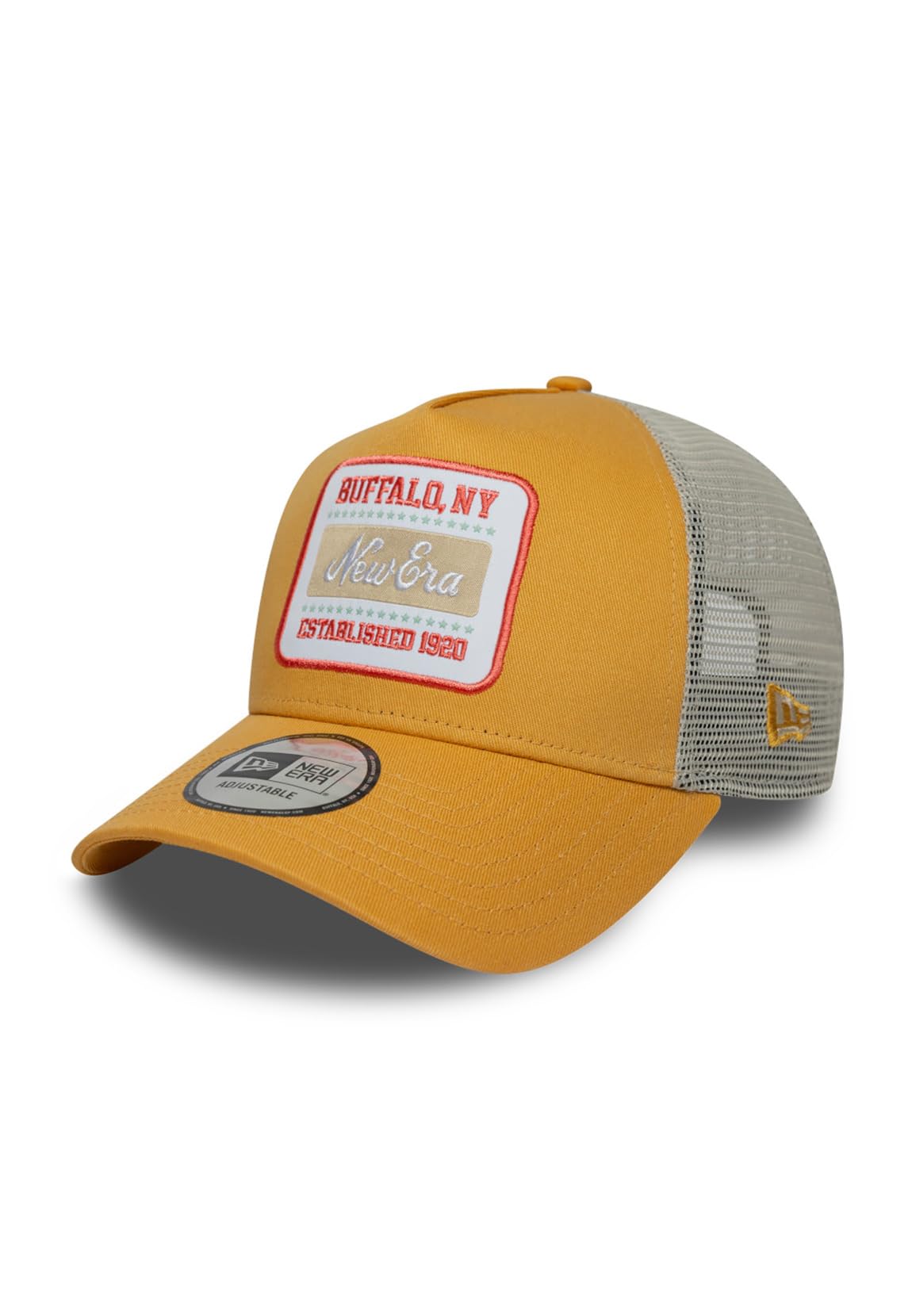New Era Women's Grey-Yellow Established Patch Trucker Capera /Men/Snapback - Curved Brim Cap Baseball Snapback, With Peak, Peak Spring-Summer Summer - One Size