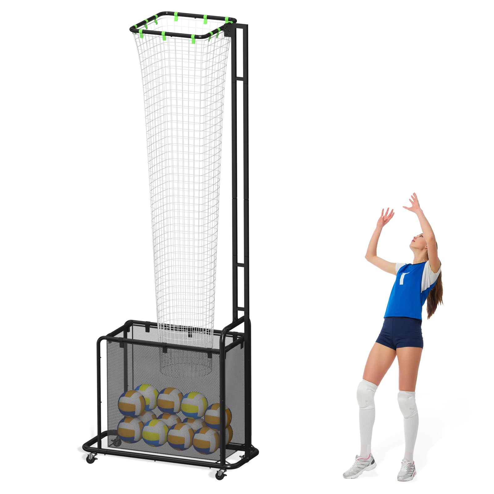 Volleyball Setter Training Equipment, Setting Trainer Net with Target Hoop, 5 Angles Adjustable, Height Adjustable for Serving Spiking Pitching Drills System with Ball Collection