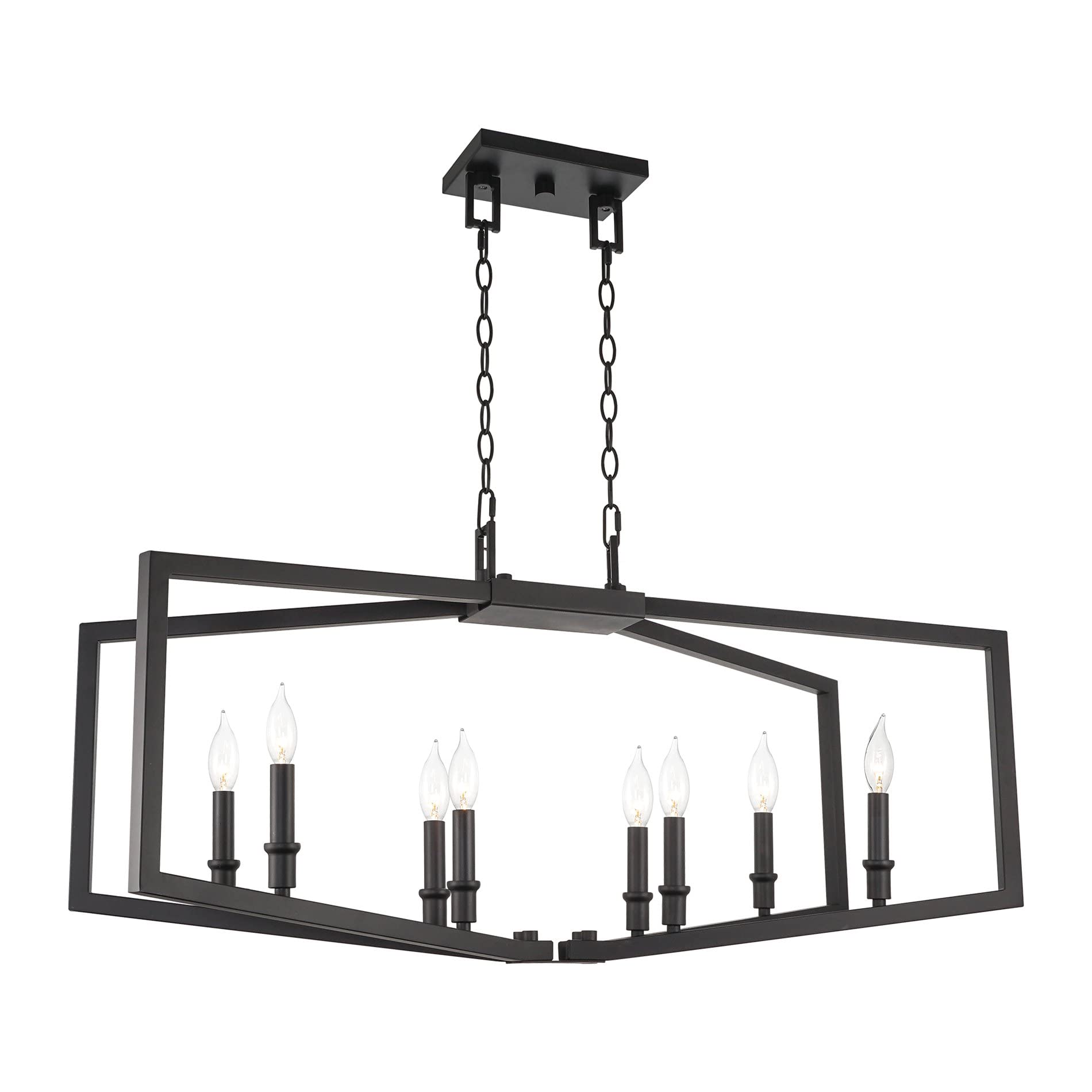 Brantley 37" 8-Light Large Modern Lantern Island Light, Movable Arms + Adjustable Height, Black Finish