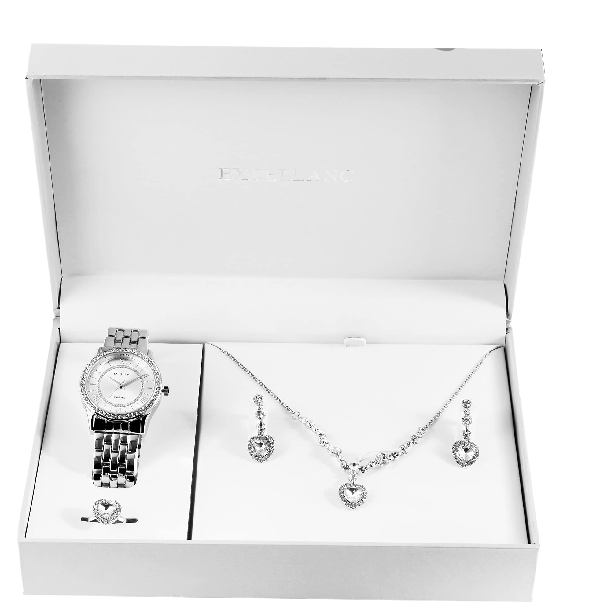 Excellanc Set regalo da donna con catena, anello e strass, analogico, 1800220
