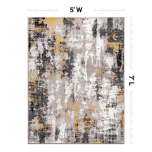 Modern Abstract Yellow Area Rug 5' x 7' - Stain Resistant - for Rugshop Tralee