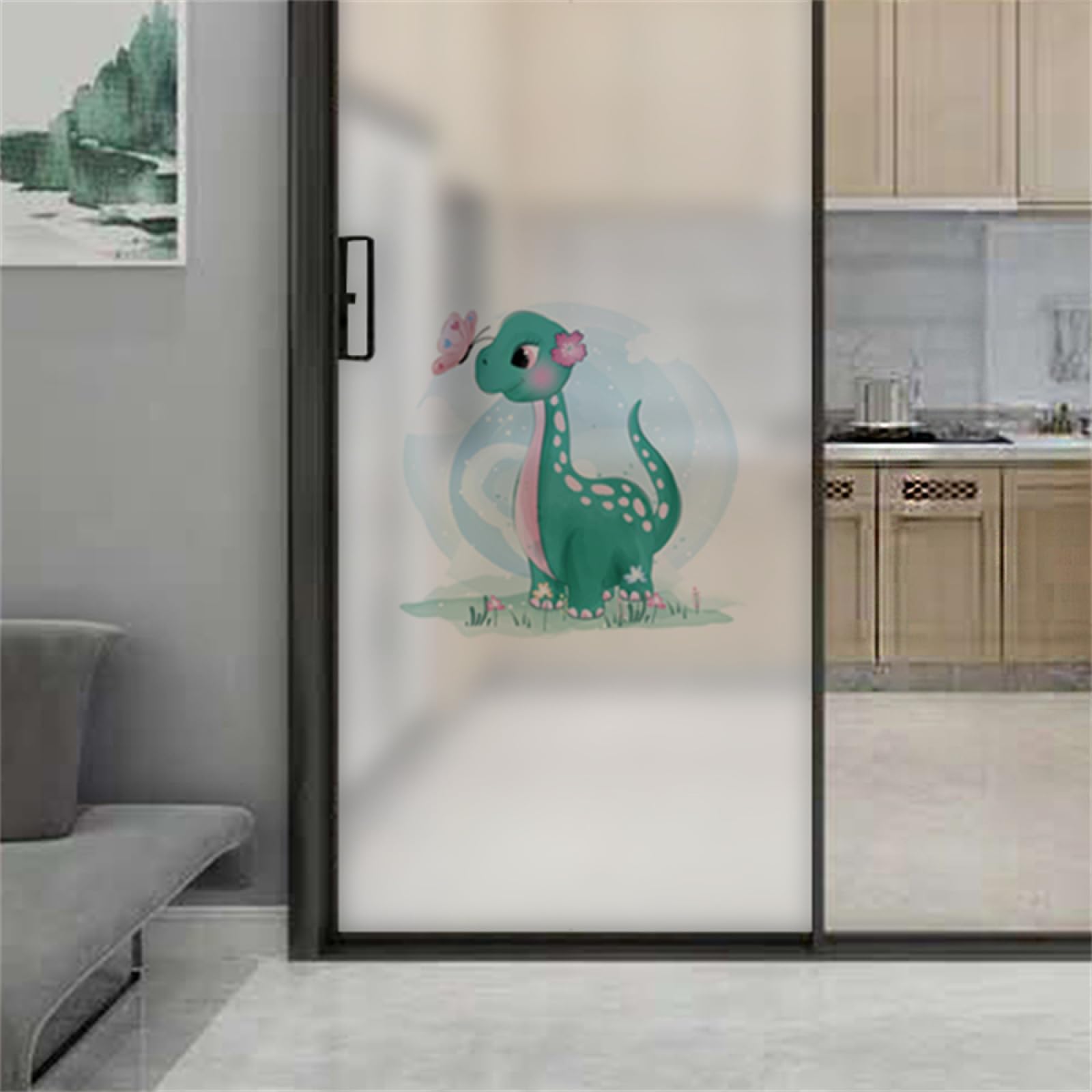 Fensterfolie Blickdicht Sichtschutzfolie, Sichtschutzfolie für Fenster, Motiv: Mädchen, Dinosaurier, Schmetterling, selbstklebend