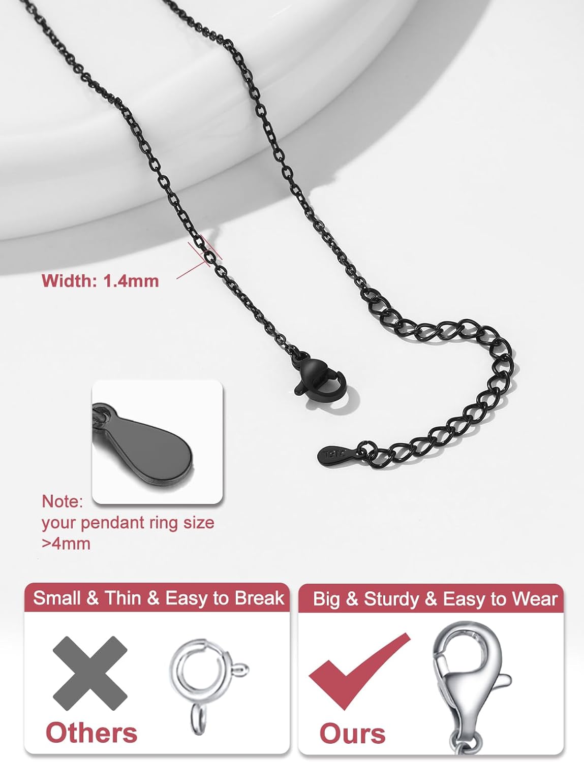 FOCALOOK Chain Necklaces for Women, 1.4MM Thin Cable Chains, 14K Gold/Rose Gold/Stainless Steel Silver/Black Plated, Hypoallergenic Long Chains for Pendant, 16 18 20 22 24 Inch - Image 7