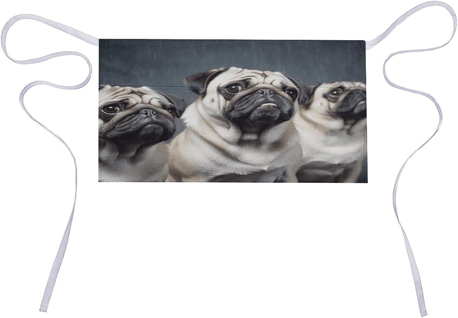 Funny Pug Dog Server Aprons for Women And Men Waterproof Half Apron with 3 Pockets Deluxe Oxford Fabric Waist Aprons Adjustable Chef Apron for Kitchen Bar Home
