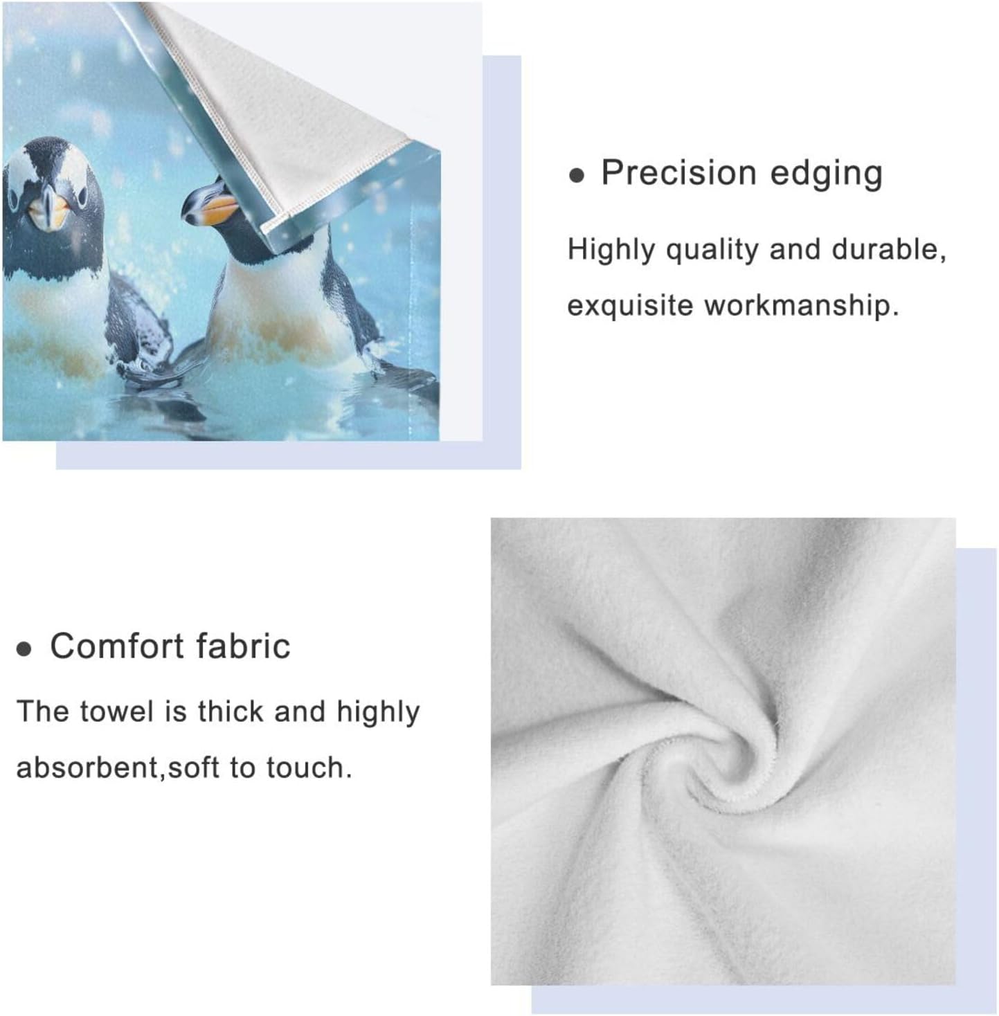 ALAZA Cute Penguins Bath Towel Set Luxury Decorative Set of 3, 1 Bath Towel 1 Hand Towel 1 Washcloth Soft Multipurpose for for Bathroom Hotel Gym Yoga Spa