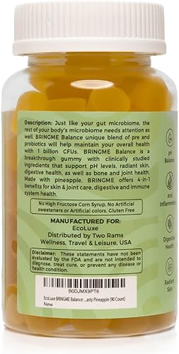 Miniatura 2 de BRINGME - Gomitas prebióticas y probióticas de equilibrio, piña, colágeno, prebióticos y prebióticos para el equilibrio del pH, salud intestinal y