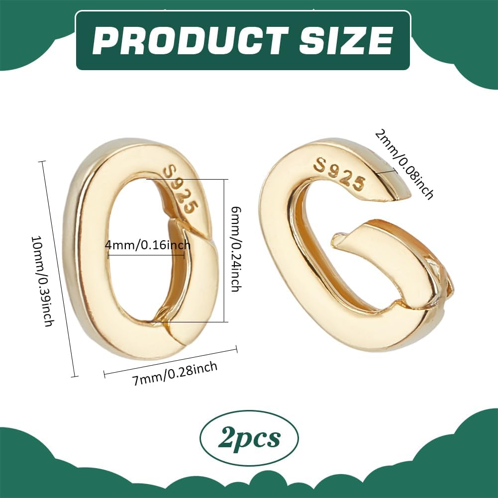 PH PandaHall 18k Gold Over 925 Sterling Silver Spring Gate Rings Clasp, 2pcs Oval Spring Clasp Connector Metal Necklace Shortener Clasp for Necklace Bracelet Keychain Jewelry Making, 10x7mm