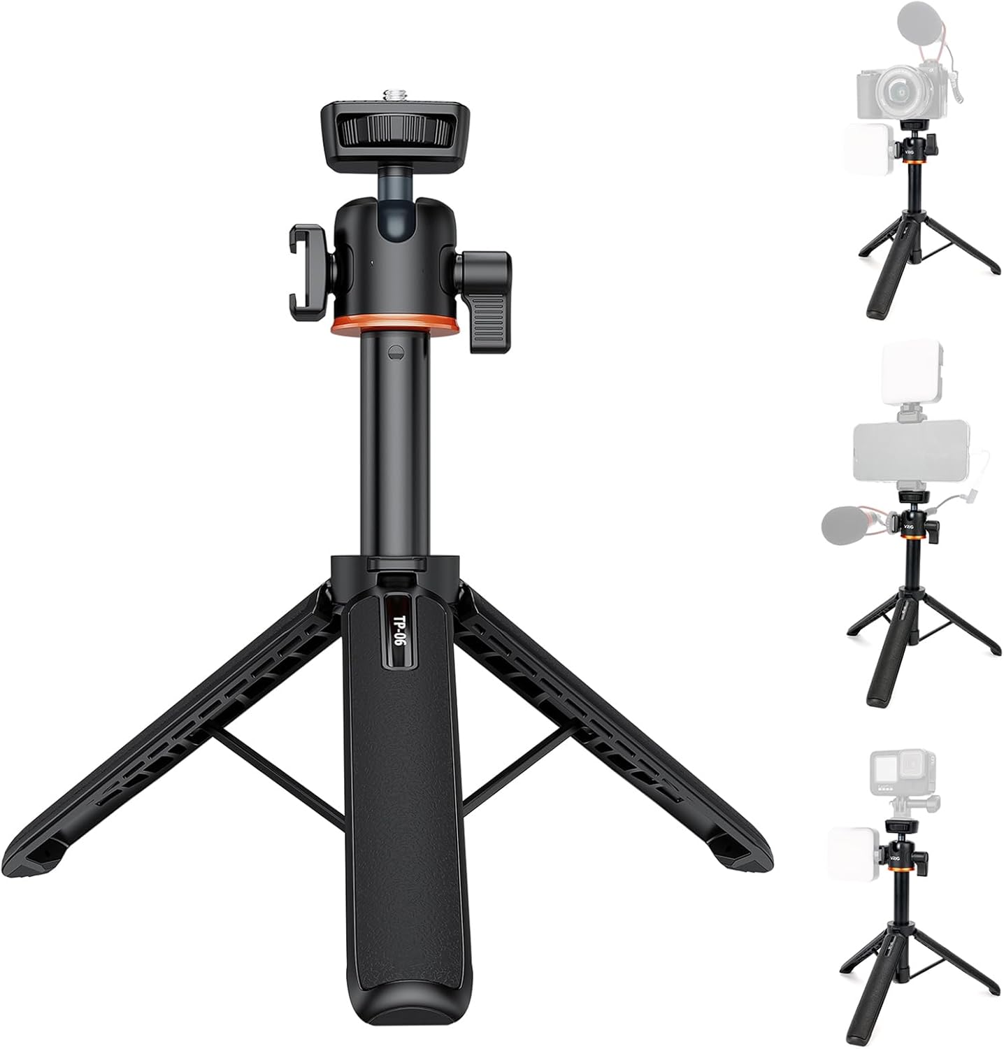 Camera Tripod, Mini Selfie Stick Tripod, Portable Desktop Tripod with 1/4 Inch Screw & Rotatable Ballhead, 55cm Max Height for Selfie Vlog Live Streaming Video Recording