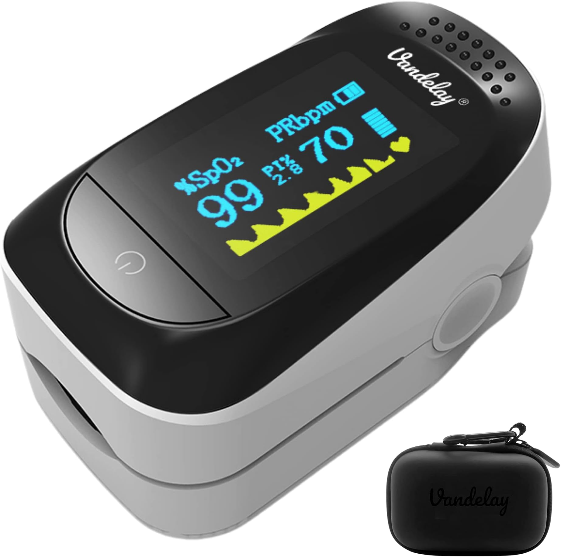 Vandelay (UK) Pulse Oximeter Digital Fingertip C101A2 - Blood Oxygen SpO2 & Pulse Monitor FDA & CE, White