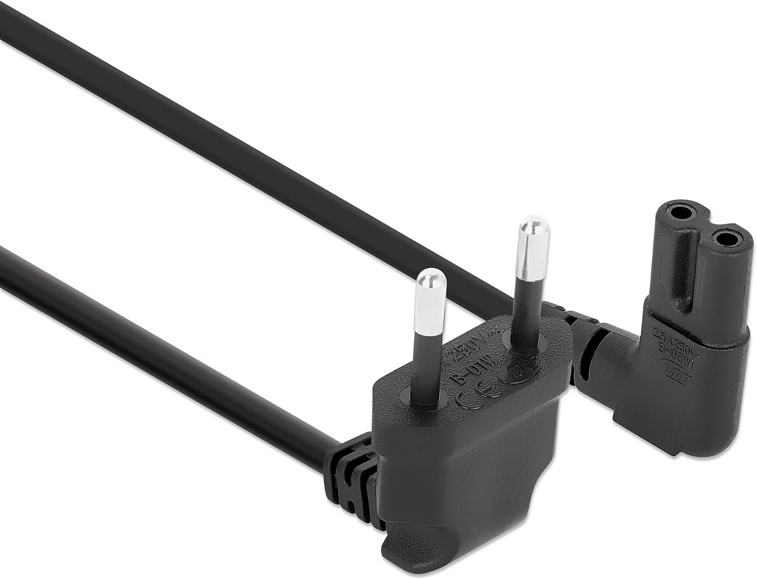 Manhattan Angled EU AC Power Cord C7 to CEE 7/16, 2.5A 250V, Black, 9.84 ft | 356879