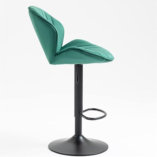 Miniatura 6 de SZLIZCCC Shell - Juego de 2 taburetes de bar giratorios ajustables con chasis negro, silla de bar de terciopelo con respaldo medio, taburete de