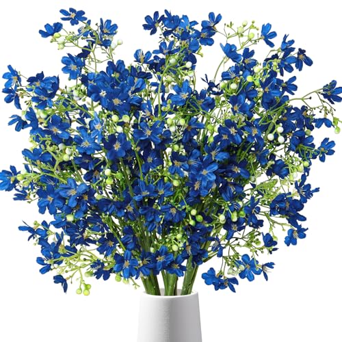 TOCHGREEN 10PCS Artificial Silk Flowers with Long Stems Faux Bulk Babys Breath Flowers Fake Silk Flowers Bouquet for Floral Arrangement Tall Vase Home Wedding Table Centerpieces Decor (Blue) by TOCHGREEN - Used condition - US$15.29