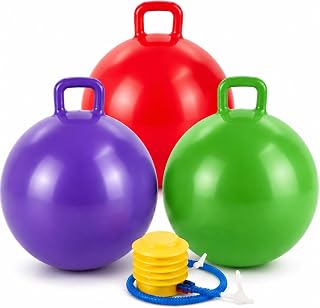 Lewtemi 3 Pcs 18 Inch Inflatable Bouncy Hopper Ball Large Round Jumping Balls with Handles for Kids Hopping Toys for 6 Years Old and Above Children Boy Girl(Red，Green，Purple)