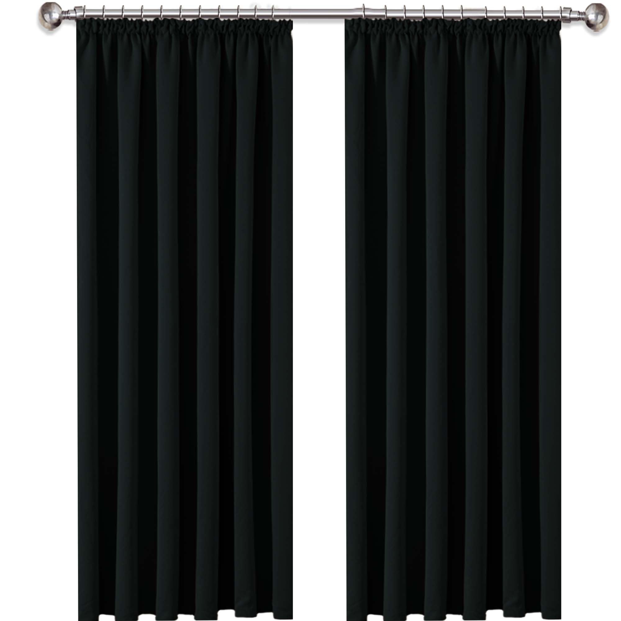 AMEHA Blackout Curtains for Living Room - Pencil Pleat Black Curtains Bedroom 66 x 72 Inch Drop - Super Soft Thermal Insulated Tape Top Window Curtain & Drapes Pair Panel + Tiebacks