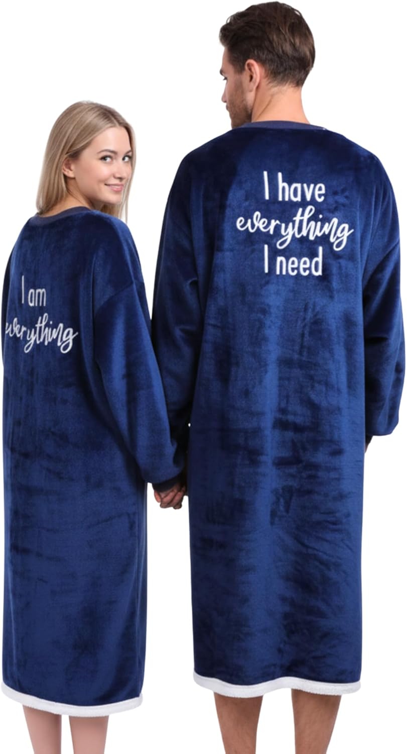 Jecery 2 Pack His and Hers Large Wearable Flannel Blanket Jacket with Pocket Christmas Gift for Couples