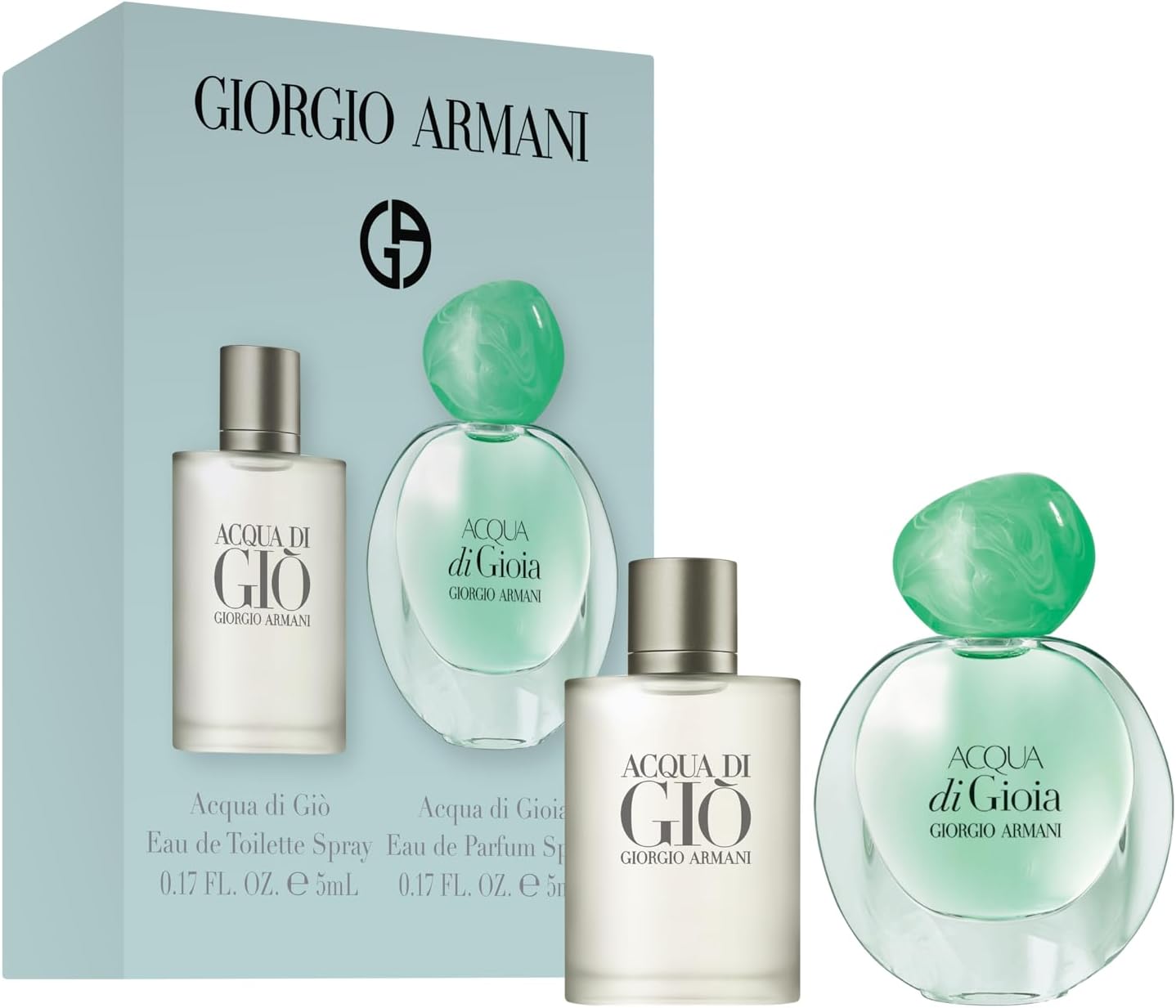 Armani Beauty – Acqua di Gioia Eau de Parfum & Acquia di Giò - 2 Piece Fragrance Mini Gift Set- Mens and Womens Duo- Travel Size