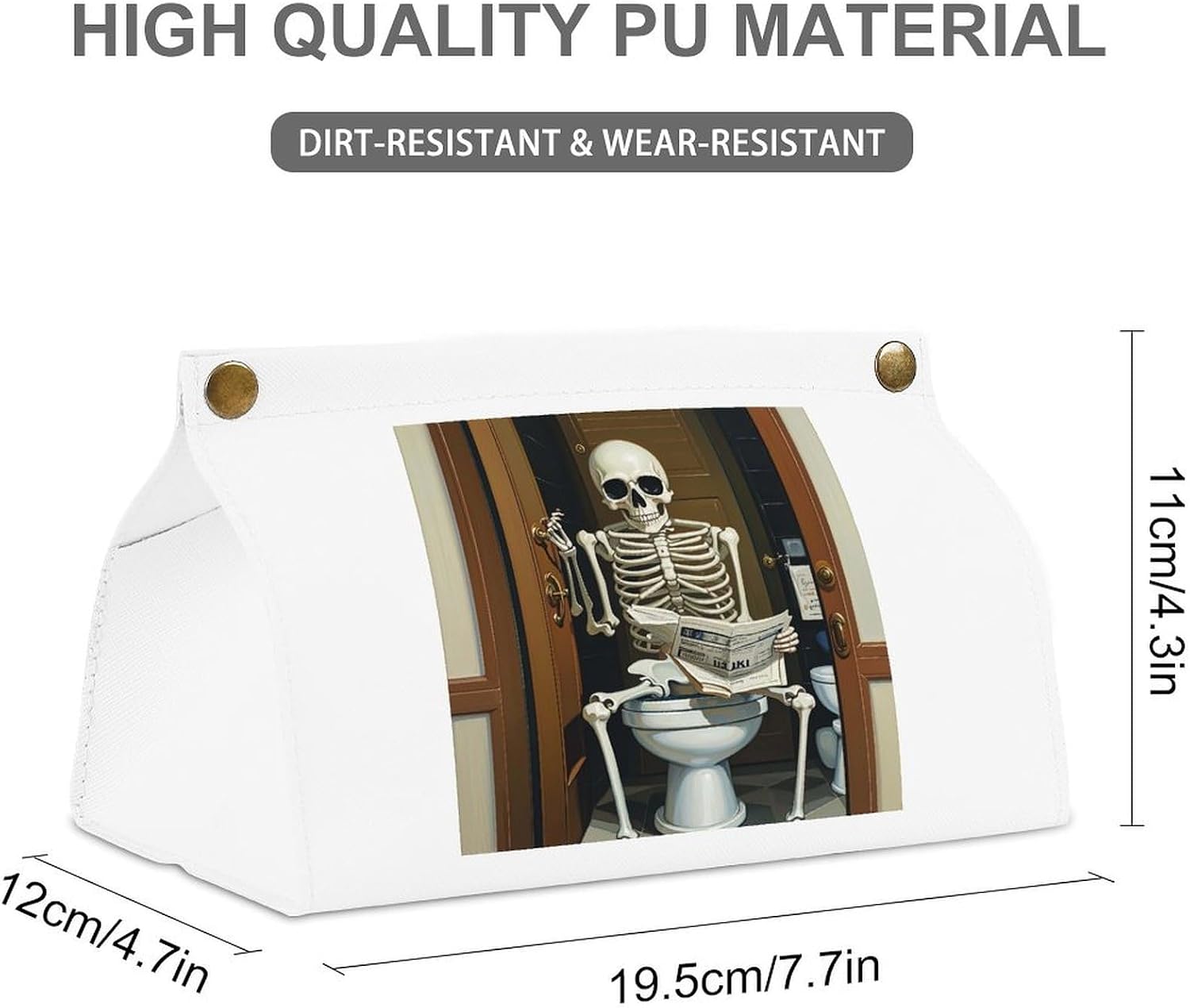 PU Tissue Box Cover Funny Skeleton Bathroom Canvas Printed Decorative Tissue Paper Holder Napkin Tissues Organizer for Bathroom Vanity Countertop Night Stands Office Desk image 2