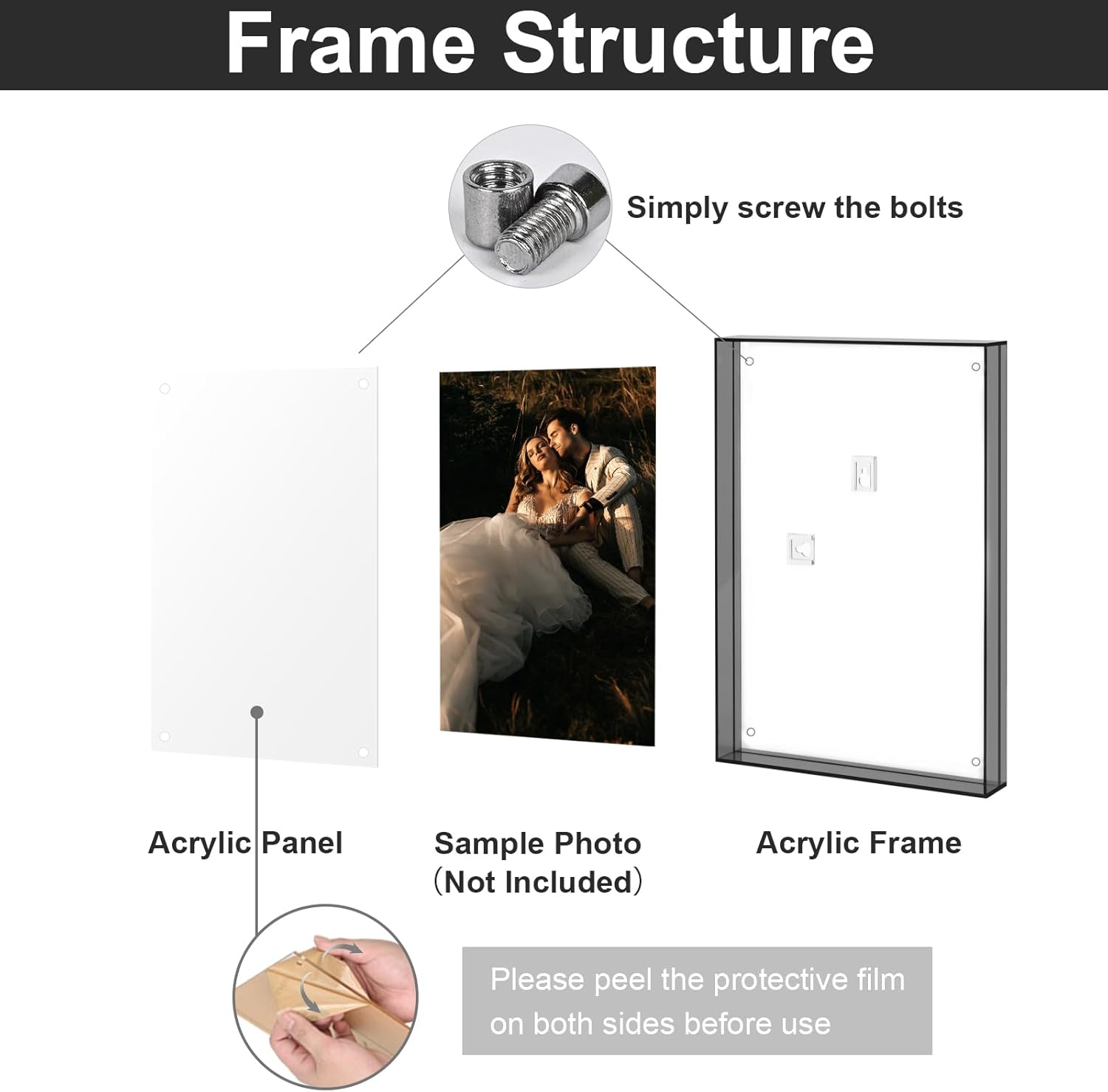 8x10 Picture Frames, Stunning Color Acrylic Photo Frame, Wall & Tabletop Display Frames, Modern Floating Style for Home Office Decoration, Black (1 Pack)