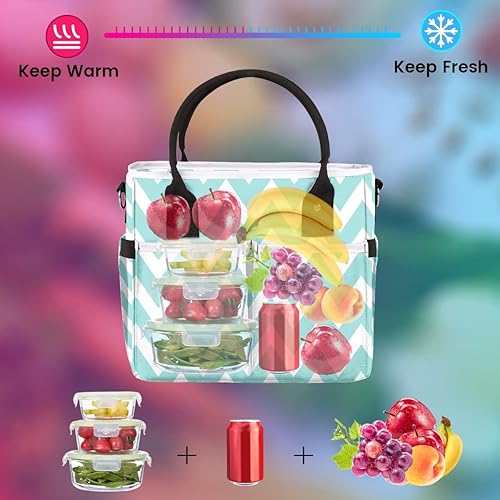 Miniatura 4 de Bolsa de almuerzo con forma de línea en zigzag para mujer, bolsa de almuerzo aislada con bolsillos para correa para el hombro, para adultos y