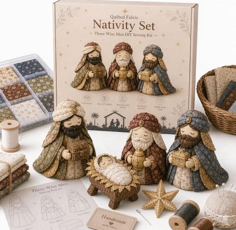 DIY Patchwork Nativity Scene Sewing Kit Christmas Fabric Set, Religious Handmade Ornament, Christmas Fabric Set